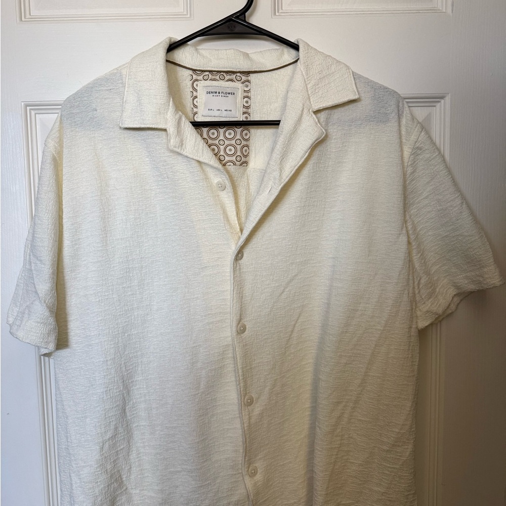 Denim & Flower Cream Casual Button Down Shirt